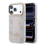 Apple iPhone 18 Pro Max Kılıf Guess Orjinal Lisanslı M-safe Şarj Özellikli Deri 4G Desenli Şeritli Yazı Logolu Kapak