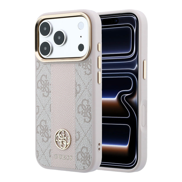 Apple iPhone 18 Pro Max Kılıf Guess Orjinal Lisanslı M-safe Şarj Özellikli Deri 4G Desenli Şeritli Yazı Logolu Kapak