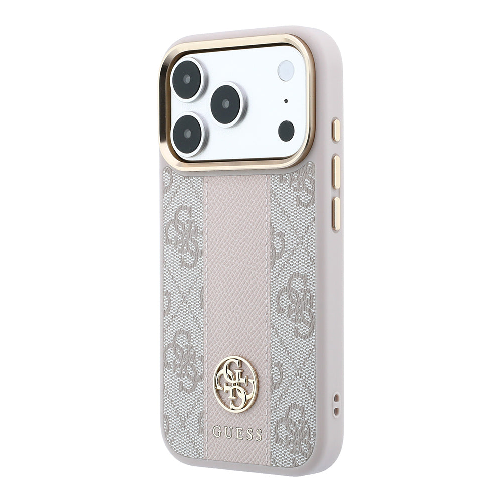 Apple iPhone 18 Pro Max Kılıf Guess Orjinal Lisanslı M-safe Şarj Özellikli Deri 4G Desenli Şeritli Yazı Logolu Kapak