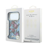 Apple iPhone 18 Pro Max Kılıf Guess Orjinal Lisanslı M-safe Şarj Özellikli Gül Desenli Simli Yazı Logolu Kapak