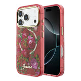 Apple iPhone 18 Pro Max Kılıf Guess Orjinal Lisanslı M-safe Şarj Özellikli Gül Desenli Simli Yazı Logolu Kapak