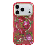 Apple iPhone 18 Pro Max Kılıf Guess Orjinal Lisanslı M-safe Şarj Özellikli Gül Desenli Simli Yazı Logolu Kapak