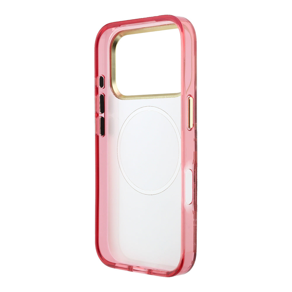 Apple iPhone 18 Pro Max Kılıf Guess Orjinal Lisanslı M-safe Şarj Özellikli Gül Desenli Simli Yazı Logolu Kapak
