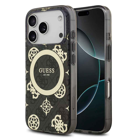Apple iPhone 18 Pro Max Kılıf Guess Orjinal Lisanslı M-safe Şarj Özellikli IML Peony ve 4G Desenli Klasik Logolu Kapak