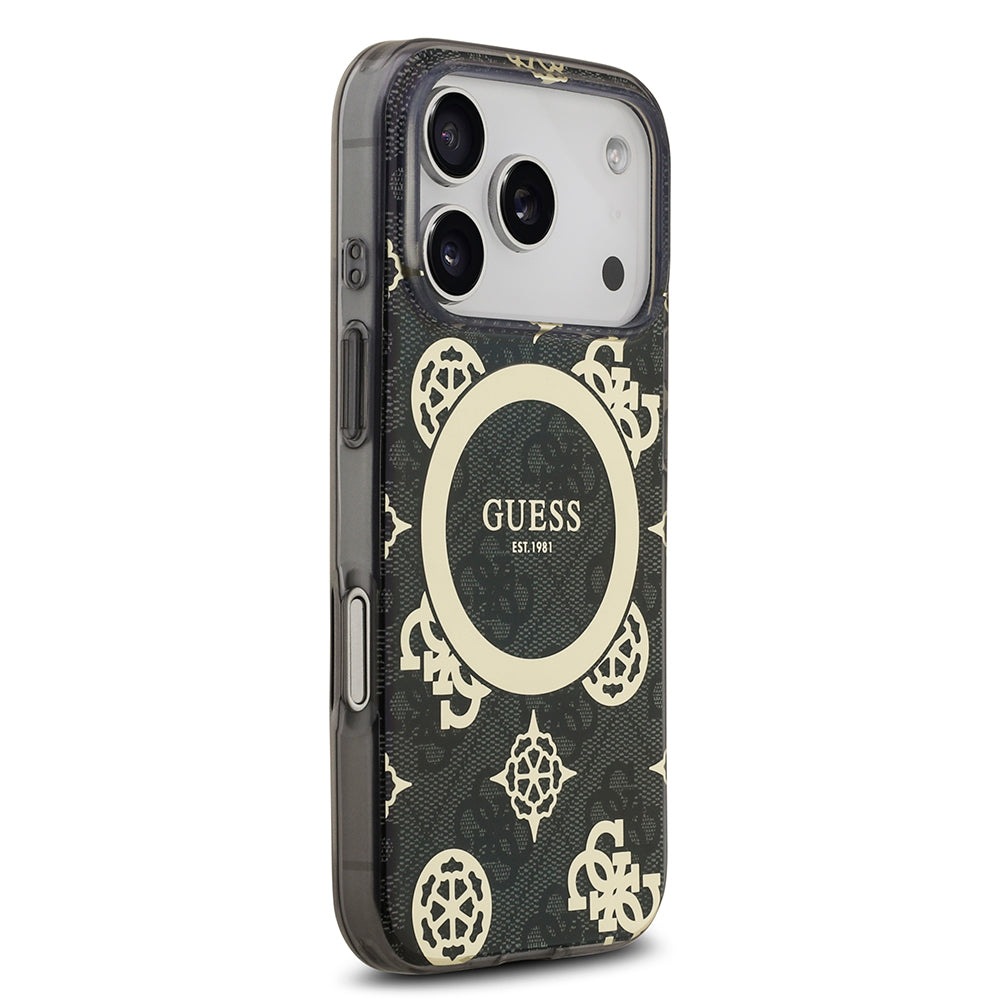Apple iPhone 18 Pro Max Kılıf Guess Orjinal Lisanslı M-safe Şarj Özellikli IML Peony ve 4G Desenli Klasik Logolu Kapak