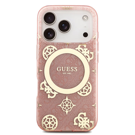 Apple iPhone 18 Pro Max Kılıf Guess Orjinal Lisanslı M-safe Şarj Özellikli IML Peony ve 4G Desenli Klasik Logolu Kapak