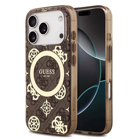 Apple iPhone 18 Pro Max Kılıf Guess Orjinal Lisanslı M-safe Şarj Özellikli IML Peony ve 4G Desenli Klasik Logolu Kapak