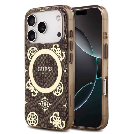 Apple iPhone 18 Pro Max Kılıf Guess Orjinal Lisanslı M-safe Şarj Özellikli IML Peony ve 4G Desenli Klasik Logolu Kapak
