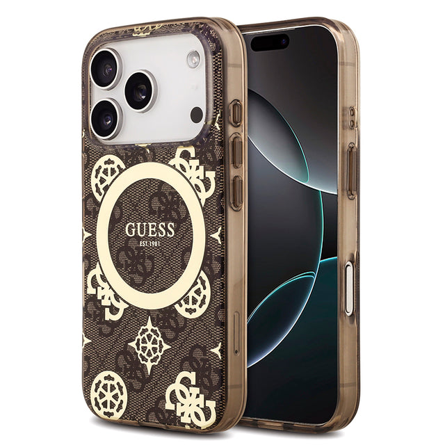Apple iPhone 18 Pro Max Kılıf Guess Orjinal Lisanslı M-safe Şarj Özellikli IML Peony ve 4G Desenli Klasik Logolu Kapak