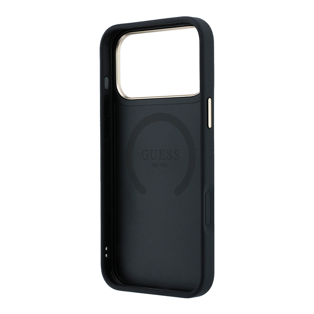 Apple iPhone 18 Pro Max Kılıf Guess Orjinal Lisanslı M-safe Şarj Özellikli Klasik Yazı ve 4G Logolu PU Deri Peony Kapak