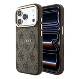 Apple iPhone 18 Pro Max Kılıf Guess Orjinal Lisanslı M-safe Şarj Özellikli Metal Kamera Çerçeveli C-Magnet 4G Desenli Yazı Logolu Kapak