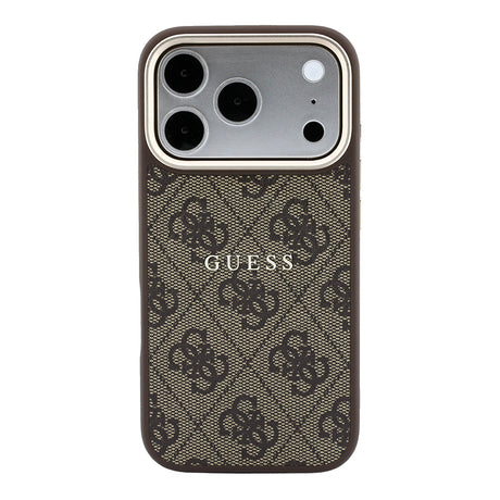 Apple iPhone 18 Pro Max Kılıf Guess Orjinal Lisanslı M-safe Şarj Özellikli Metal Kamera Çerçeveli C-Magnet 4G Desenli Yazı Logolu Kapak