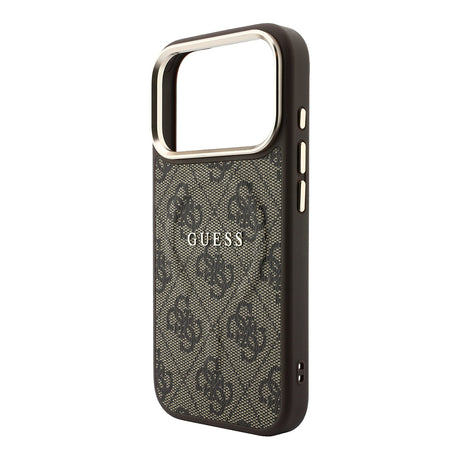 Apple iPhone 18 Pro Max Kılıf Guess Orjinal Lisanslı M-safe Şarj Özellikli Metal Kamera Çerçeveli C-Magnet 4G Desenli Yazı Logolu Kapak