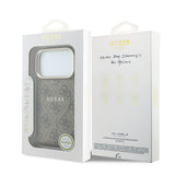 Apple iPhone 18 Pro Max Kılıf Guess Orjinal Lisanslı M-safe Şarj Özellikli Metal Kamera Çerçeveli C-Magnet 4G Desenli Yazı Logolu Kapak