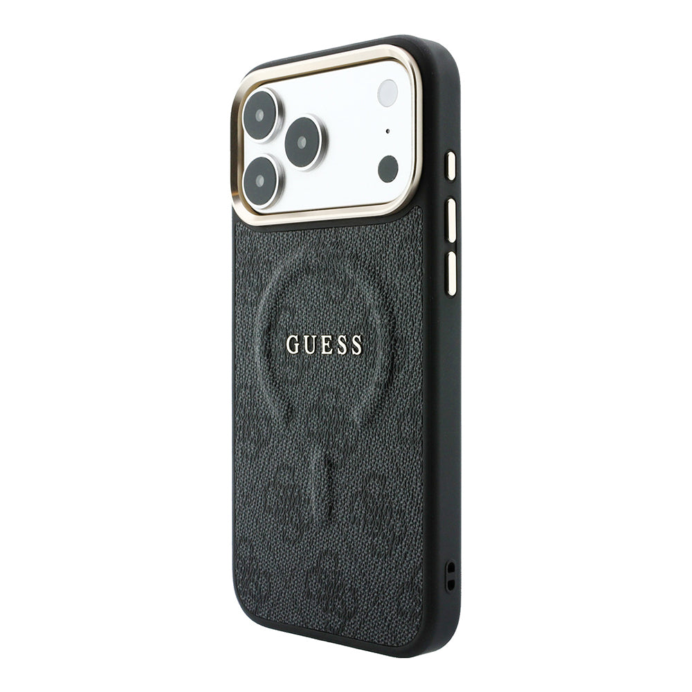 Apple iPhone 18 Pro Max Kılıf Guess Orjinal Lisanslı M-safe Şarj Özellikli Metal Kamera Çerçeveli C-Magnet 4G Desenli Yazı Logolu Kapak
