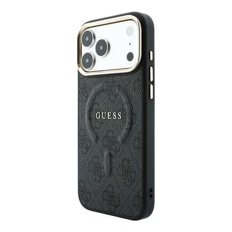 Apple iPhone 18 Pro Max Kılıf Guess Orjinal Lisanslı M-safe Şarj Özellikli Metal Kamera Çerçeveli C-Magnet 4G Desenli Yazı Logolu Kapak