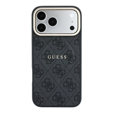 Apple iPhone 18 Pro Max Kılıf Guess Orjinal Lisanslı M-safe Şarj Özellikli Metal Kamera Çerçeveli C-Magnet 4G Desenli Yazı Logolu Kapak