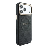 Apple iPhone 18 Pro Max Kılıf Guess Orjinal Lisanslı M-safe Şarj Özellikli Metal Kamera Çerçeveli C-Magnet 4G Desenli Yazı Logolu Kapak