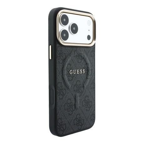 Apple iPhone 18 Pro Max Kılıf Guess Orjinal Lisanslı M-safe Şarj Özellikli Metal Kamera Çerçeveli C-Magnet 4G Desenli Yazı Logolu Kapak