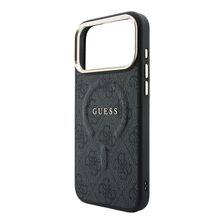 Apple iPhone 18 Pro Max Kılıf Guess Orjinal Lisanslı M-safe Şarj Özellikli Metal Kamera Çerçeveli C-Magnet 4G Desenli Yazı Logolu Kapak