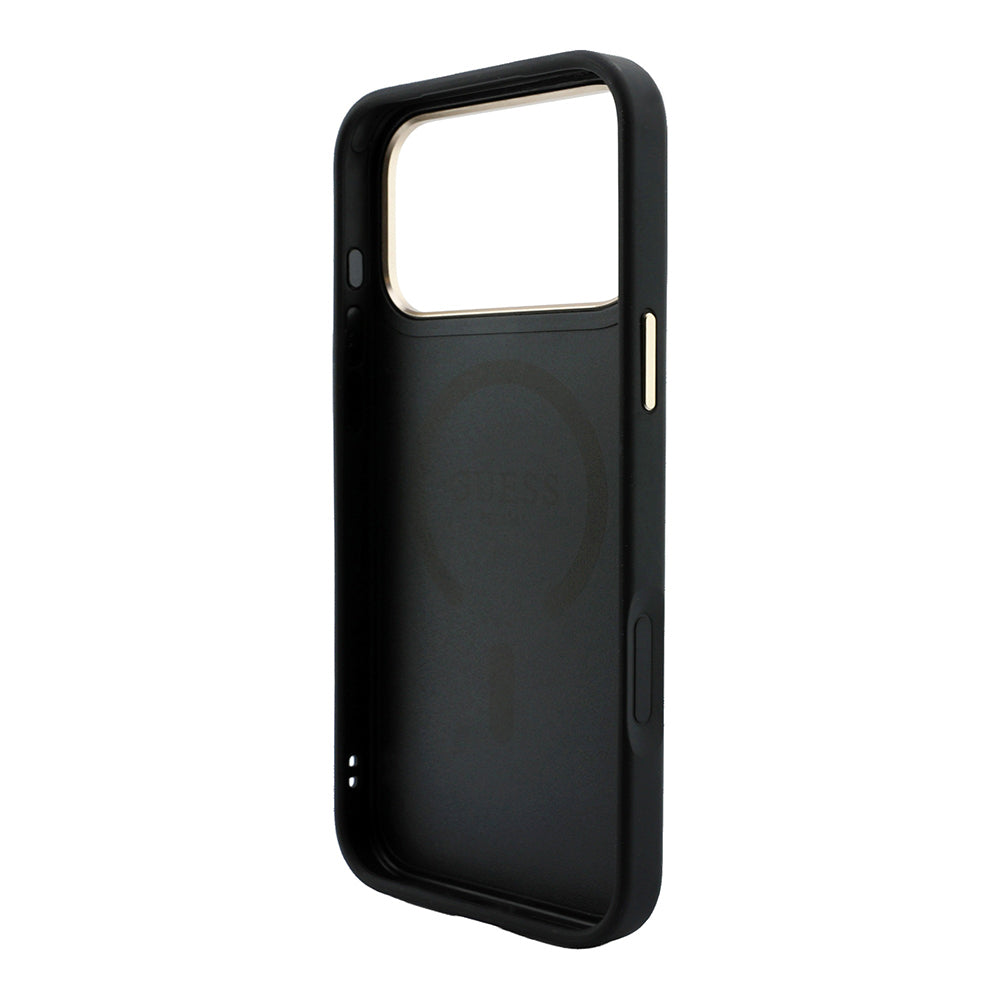 Apple iPhone 18 Pro Max Kılıf Guess Orjinal Lisanslı M-safe Şarj Özellikli Metal Kamera Çerçeveli C-Magnet 4G Desenli Yazı Logolu Kapak