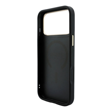 Apple iPhone 18 Pro Max Kılıf Guess Orjinal Lisanslı M-safe Şarj Özellikli Metal Kamera Çerçeveli C-Magnet 4G Desenli Yazı Logolu Kapak