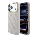 Apple iPhone 18 Pro Max Kılıf Guess Orjinal Lisanslı M-safe Şarj Özellikli Metal Kamera Çerçeveli C-Magnet 4G Desenli Yazı Logolu Kapak
