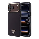 Apple iPhone 18 Pro Max Kılıf Guess Orjinal Lisanslı M-safe Şarj Özellikli PU Metal Üçgen Logolu Karbon Fiber Kevlar Kapak