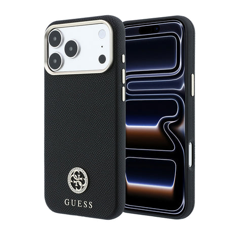 Apple iPhone 18 Pro Max Kılıf Guess Orjinal Lisanslı M-safe Şarj Özellikli PU Taşlı Metal 4G ve Yazı Logolu Kapak