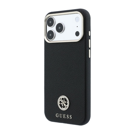 Apple iPhone 18 Pro Max Kılıf Guess Orjinal Lisanslı M-safe Şarj Özellikli PU Taşlı Metal 4G ve Yazı Logolu Kapak