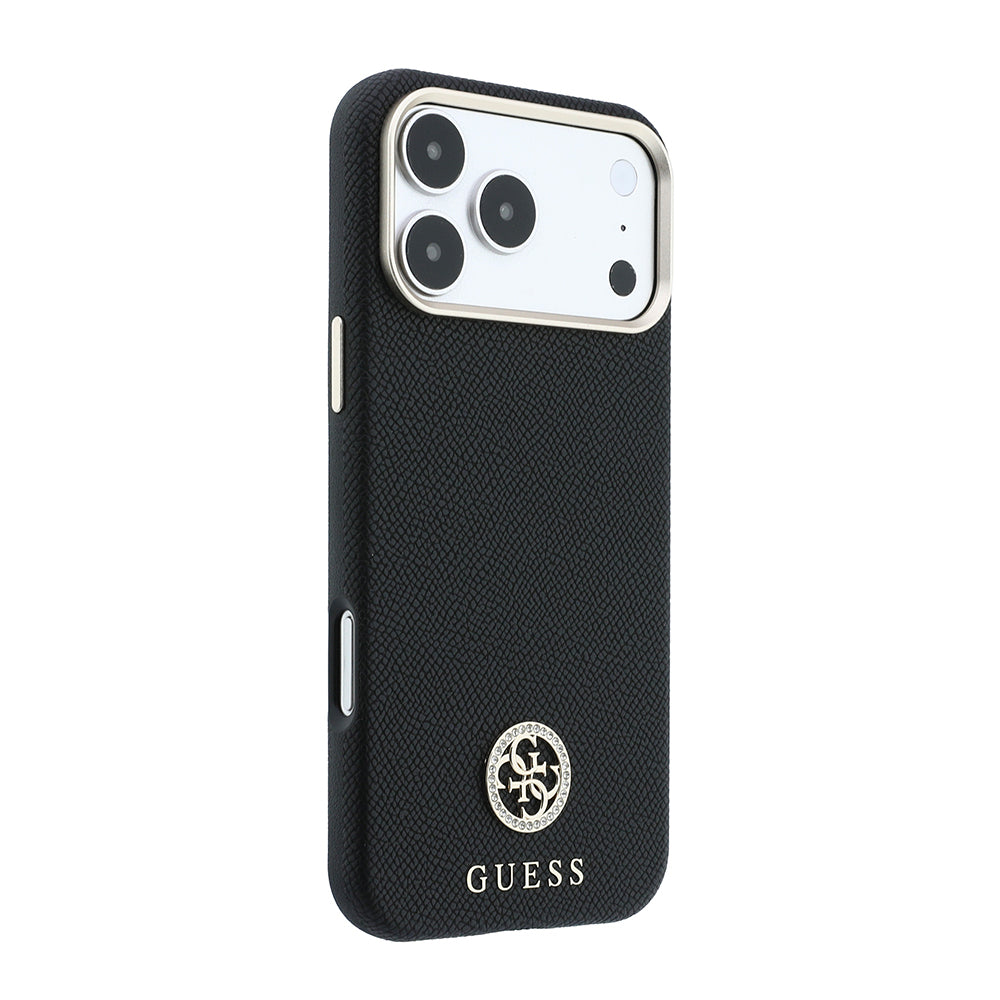Apple iPhone 18 Pro Max Kılıf Guess Orjinal Lisanslı M-safe Şarj Özellikli PU Taşlı Metal 4G ve Yazı Logolu Kapak