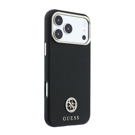 Apple iPhone 18 Pro Max Kılıf Guess Orjinal Lisanslı M-safe Şarj Özellikli PU Taşlı Metal 4G ve Yazı Logolu Kapak