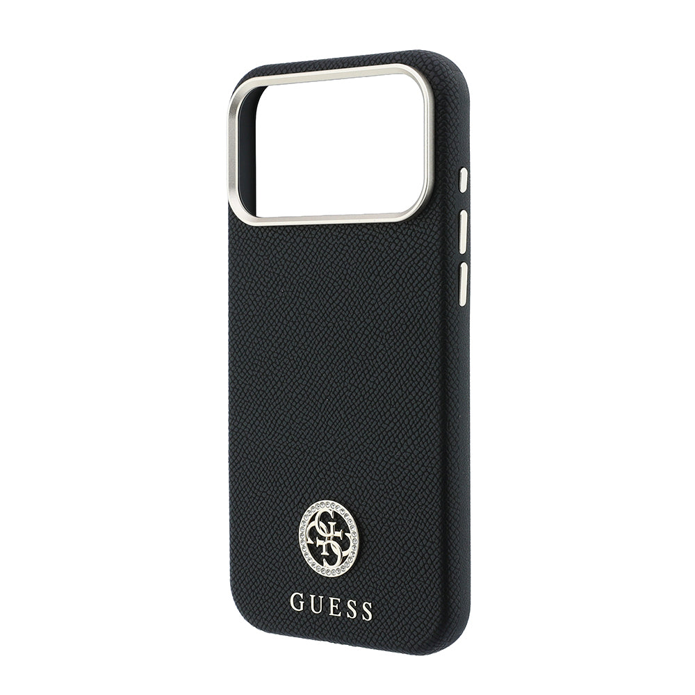Apple iPhone 18 Pro Max Kılıf Guess Orjinal Lisanslı M-safe Şarj Özellikli PU Taşlı Metal 4G ve Yazı Logolu Kapak