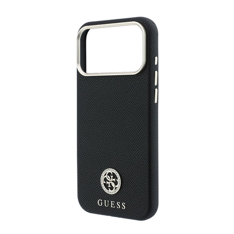 Apple iPhone 18 Pro Max Kılıf Guess Orjinal Lisanslı M-safe Şarj Özellikli PU Taşlı Metal 4G ve Yazı Logolu Kapak