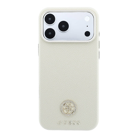 Apple iPhone 18 Pro Max Kılıf Guess Orjinal Lisanslı M-safe Şarj Özellikli PU Taşlı Metal 4G ve Yazı Logolu Kapak