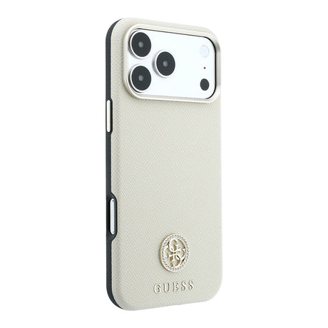 Apple iPhone 18 Pro Max Kılıf Guess Orjinal Lisanslı M-safe Şarj Özellikli PU Taşlı Metal 4G ve Yazı Logolu Kapak