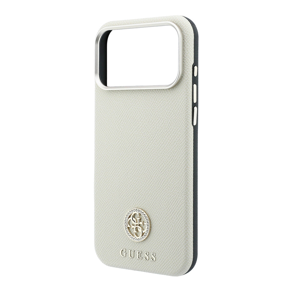 Apple iPhone 18 Pro Max Kılıf Guess Orjinal Lisanslı M-safe Şarj Özellikli PU Taşlı Metal 4G ve Yazı Logolu Kapak