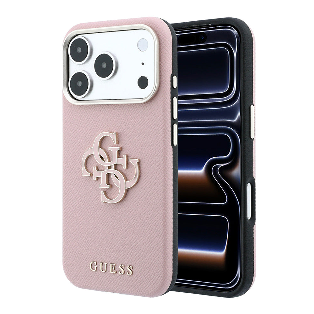 Apple iPhone 18 Pro Max Kılıf Guess Orjinal Lisanslı M-safe Şarj Özellikli PU Yazı ve 4G Büyük Metal Logolu Kapak