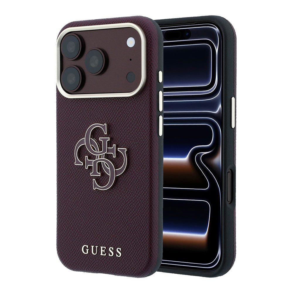 Apple iPhone 18 Pro Max Kılıf Guess Orjinal Lisanslı M-safe Şarj Özellikli PU Yazı ve 4G Büyük Metal Logolu Kapak