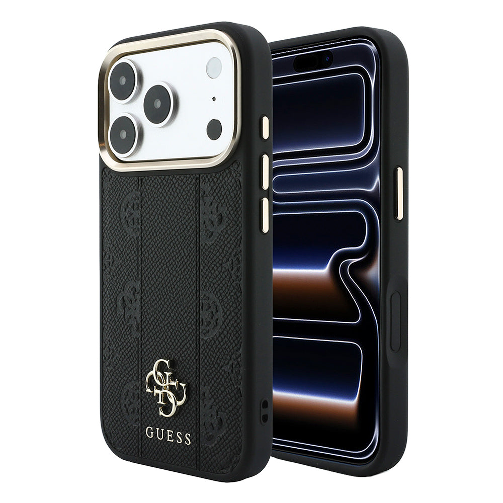 Apple iPhone 18 Pro Max Kılıf Guess Orjinal Lisanslı M-safe Şarj Özellikli Şeritli Peony 4G ve Yazı Logolu Kapak