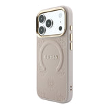 Apple iPhone 18 Pro Max Kılıf Guess Orjinal Lisanslı M-safe Şarj Özellikli Sıcak Baskılı Yazı Logolu C-Magnet PU Deri Peony Kapak