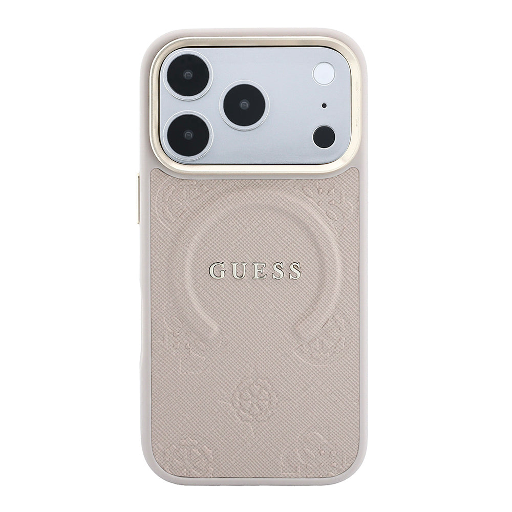 Apple iPhone 18 Pro Max Kılıf Guess Orjinal Lisanslı M-safe Şarj Özellikli Sıcak Baskılı Yazı Logolu C-Magnet PU Deri Peony Kapak