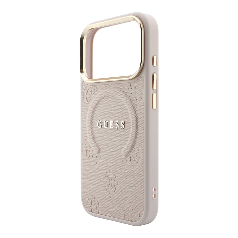 Apple iPhone 18 Pro Max Kılıf Guess Orjinal Lisanslı M-safe Şarj Özellikli Sıcak Baskılı Yazı Logolu C-Magnet PU Deri Peony Kapak