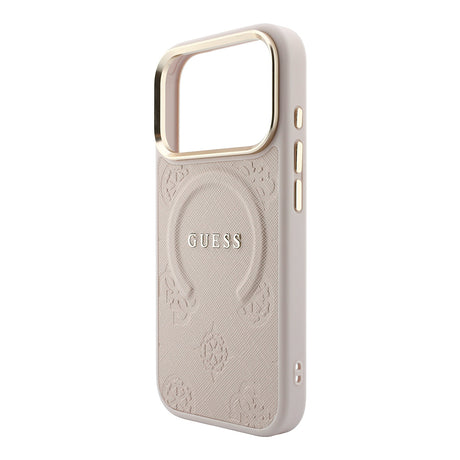 Apple iPhone 18 Pro Max Kılıf Guess Orjinal Lisanslı M-safe Şarj Özellikli Sıcak Baskılı Yazı Logolu C-Magnet PU Deri Peony Kapak