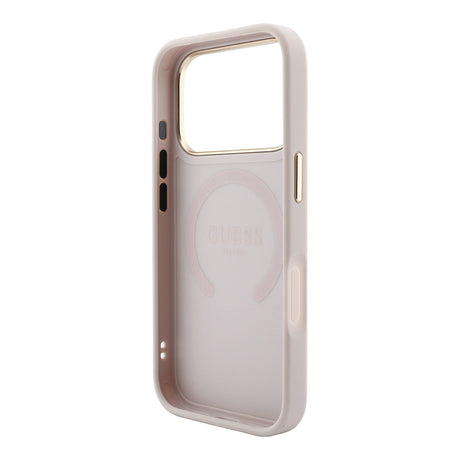 Apple iPhone 18 Pro Max Kılıf Guess Orjinal Lisanslı M-safe Şarj Özellikli Sıcak Baskılı Yazı Logolu C-Magnet PU Deri Peony Kapak