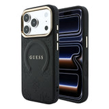 Apple iPhone 18 Pro Max Kılıf Guess Orjinal Lisanslı M-safe Şarj Özellikli Sıcak Baskılı Yazı Logolu C-Magnet PU Deri Peony Kapak