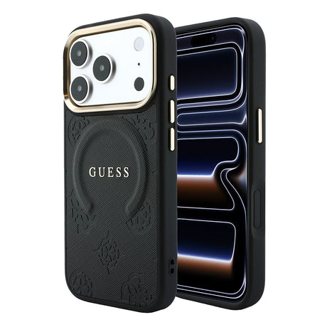 Apple iPhone 18 Pro Max Kılıf Guess Orjinal Lisanslı M-safe Şarj Özellikli Sıcak Baskılı Yazı Logolu C-Magnet PU Deri Peony Kapak