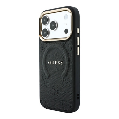 Apple iPhone 18 Pro Max Kılıf Guess Orjinal Lisanslı M-safe Şarj Özellikli Sıcak Baskılı Yazı Logolu C-Magnet PU Deri Peony Kapak