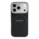 Apple iPhone 18 Pro Max Kılıf Guess Orjinal Lisanslı M-safe Şarj Özellikli Sıcak Baskılı Yazı Logolu C-Magnet PU Deri Peony Kapak