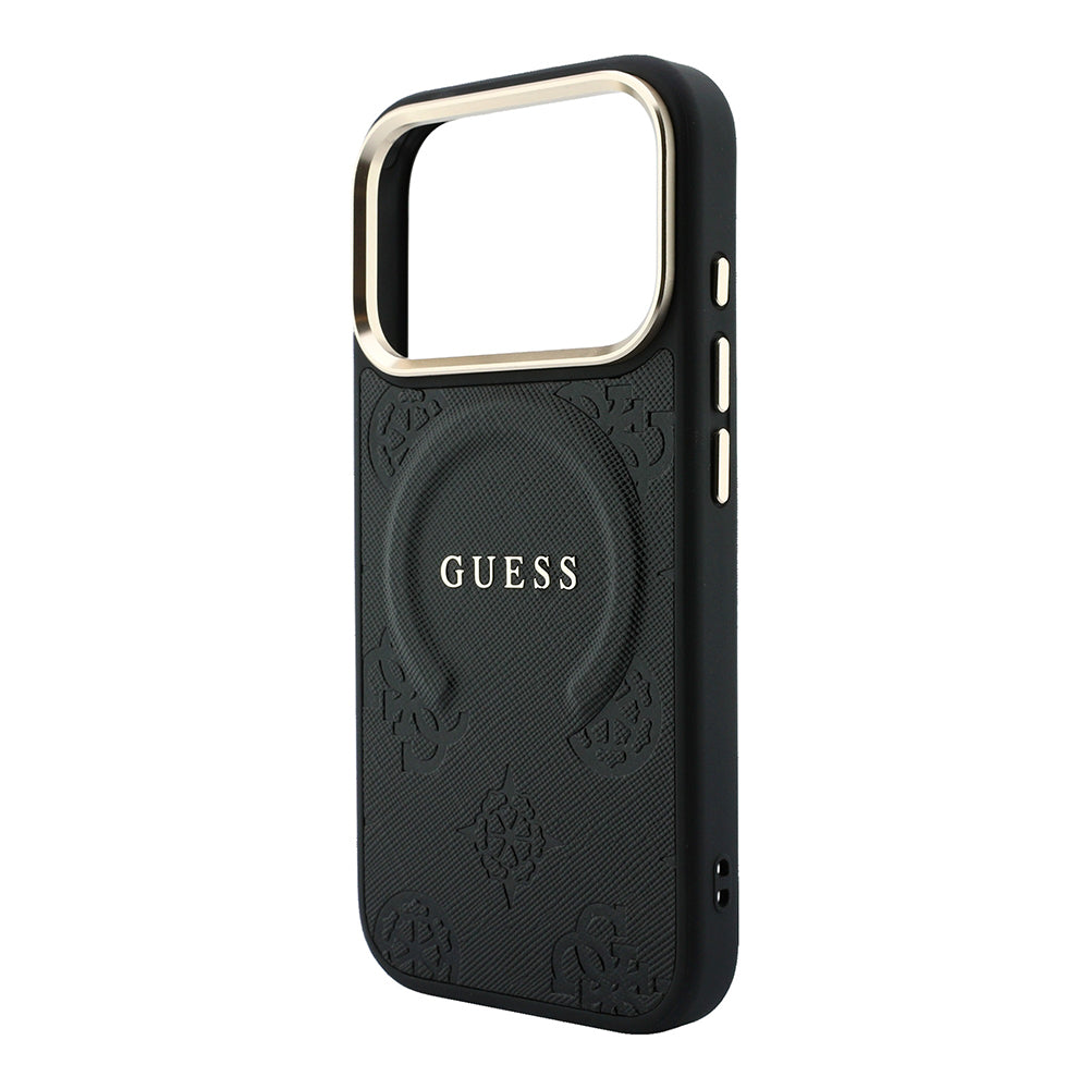Apple iPhone 18 Pro Max Kılıf Guess Orjinal Lisanslı M-safe Şarj Özellikli Sıcak Baskılı Yazı Logolu C-Magnet PU Deri Peony Kapak